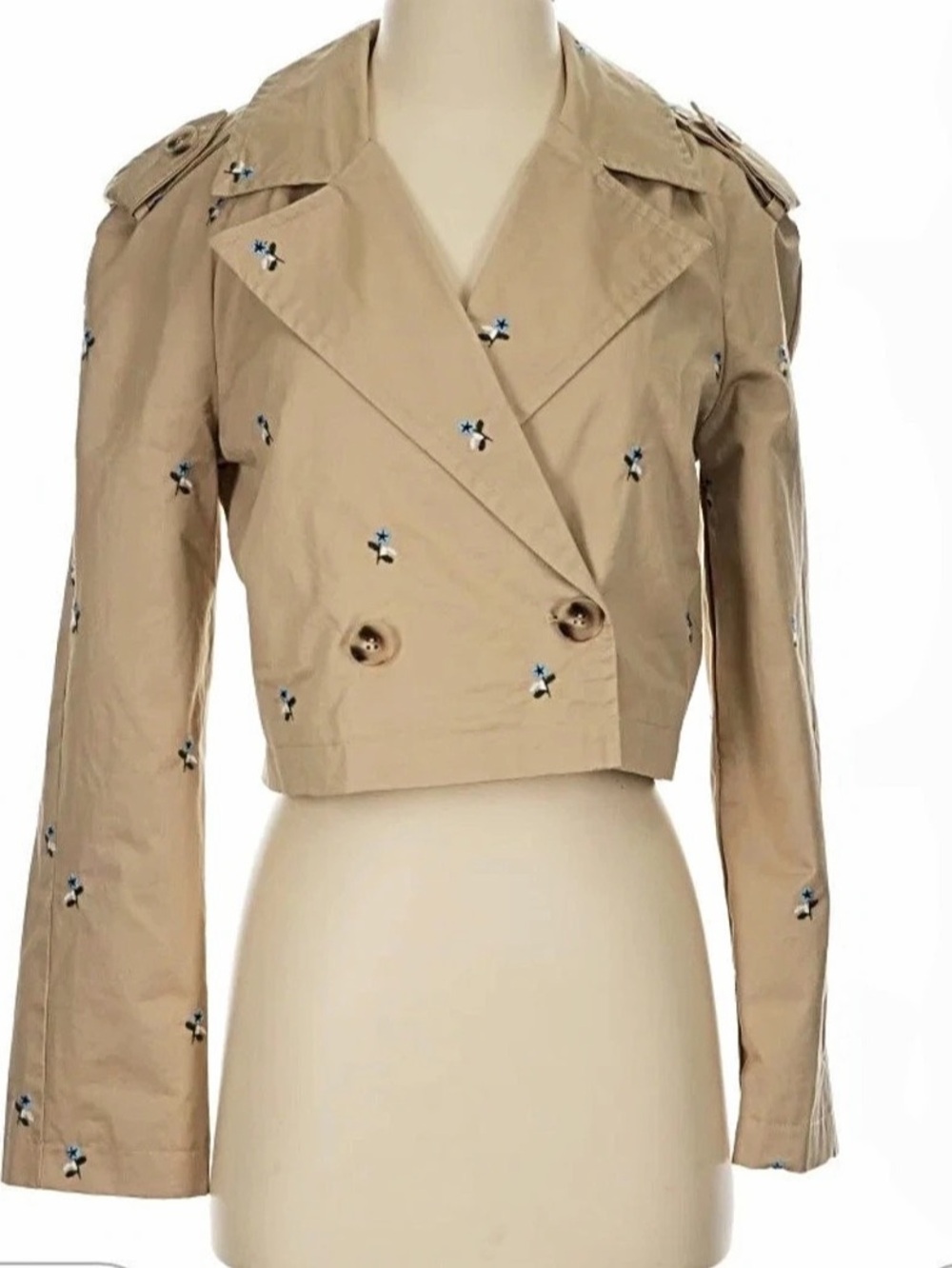 7 for All Mankind Floral Cropped Trench Jacket in Tan Size Small